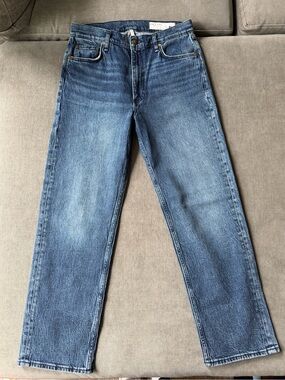 Rag & Bone Harlow Mid Rise Ankle Straight Jeans Medium Wash 28